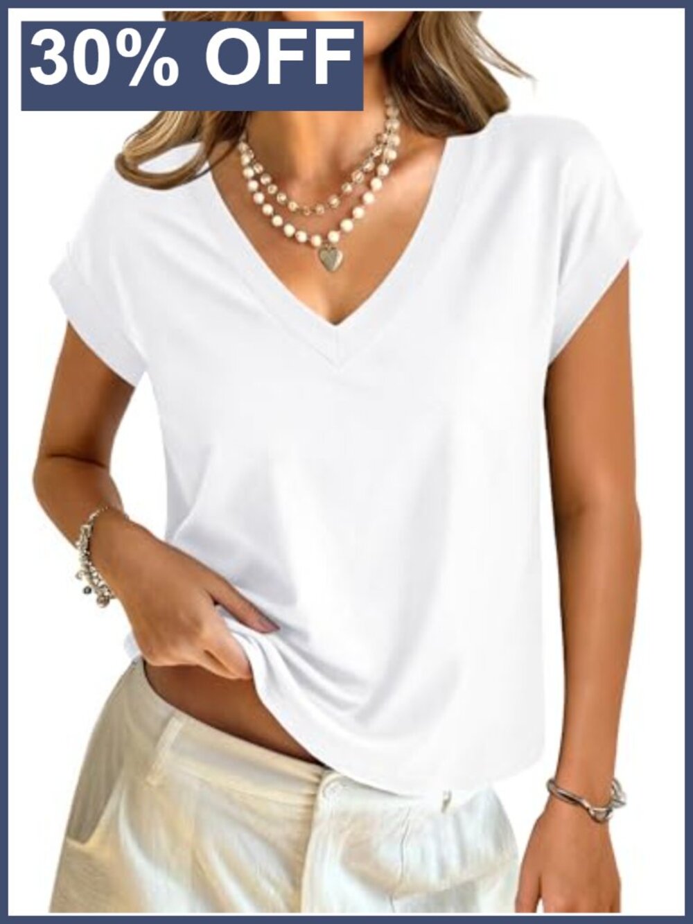 Women's Cotton Crop Top Cap Sleeve V Neck Boxy Summer Tee